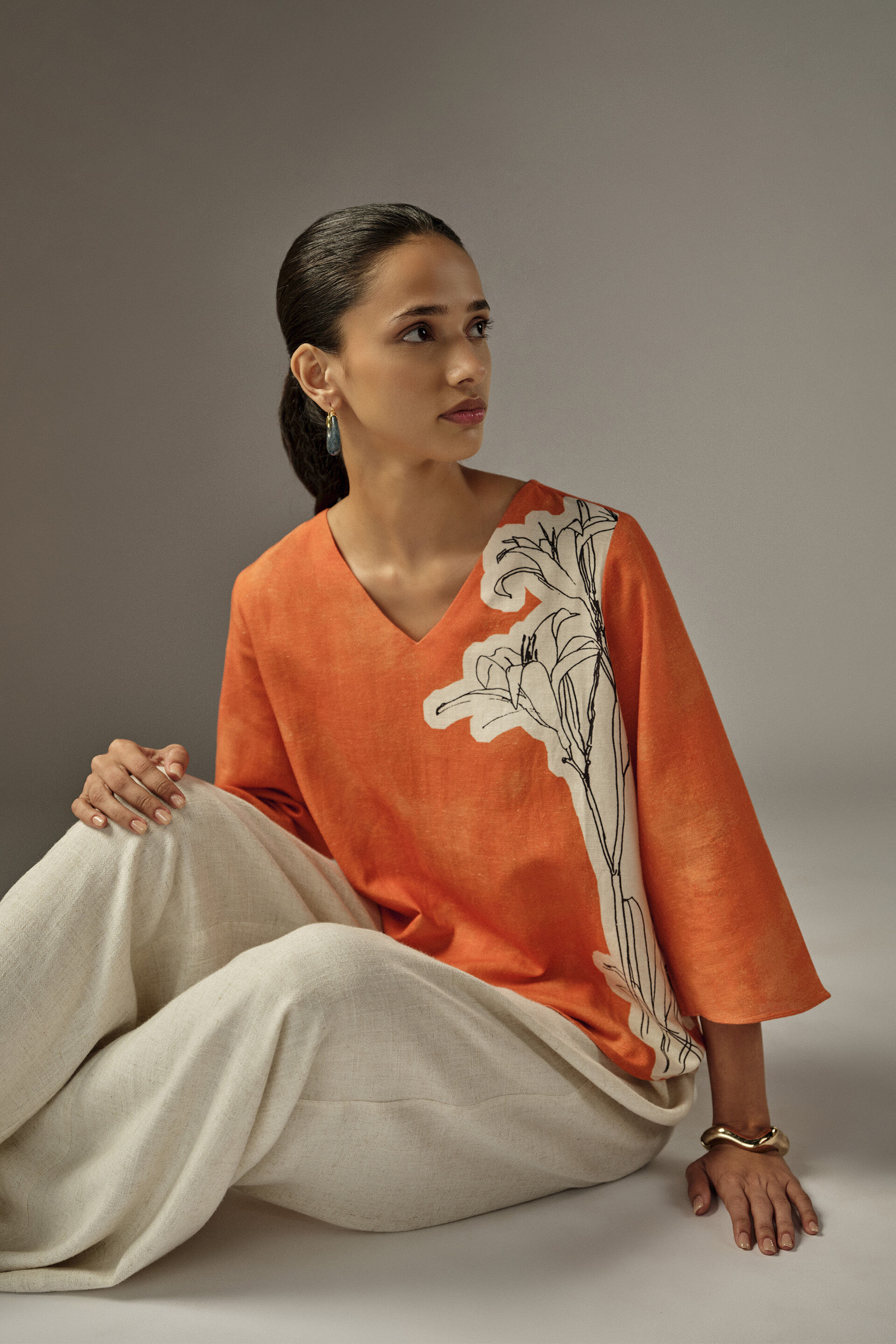 Summer Statement Floral Top in Orange, Orange, image 3